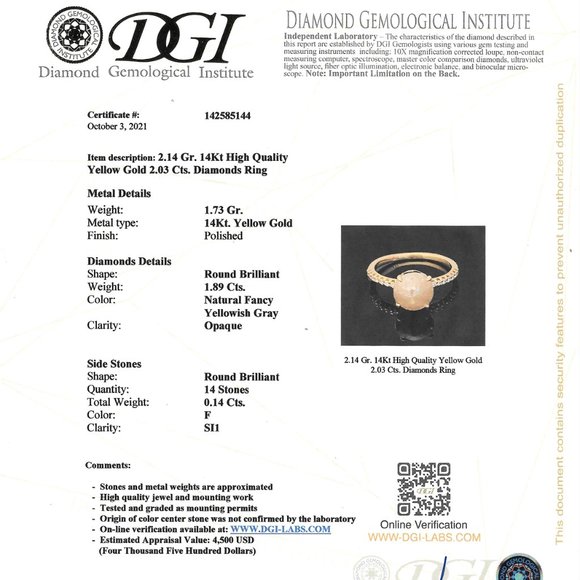 2.03 TCW Round Diamond Engagement Ring 14K Yellow Gold Fancy Yellowish Gray - Picture 5 of 9